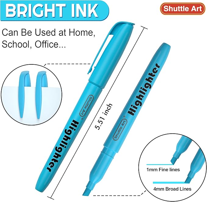 Shuttle Art Highlighters, 30 Pack Highlighters Assorted Colors, 10 Colors Chisel Tip Dry-Quickly Non-Toxic Highlighter Markers for Adults Kids Highlighting in Home School Office