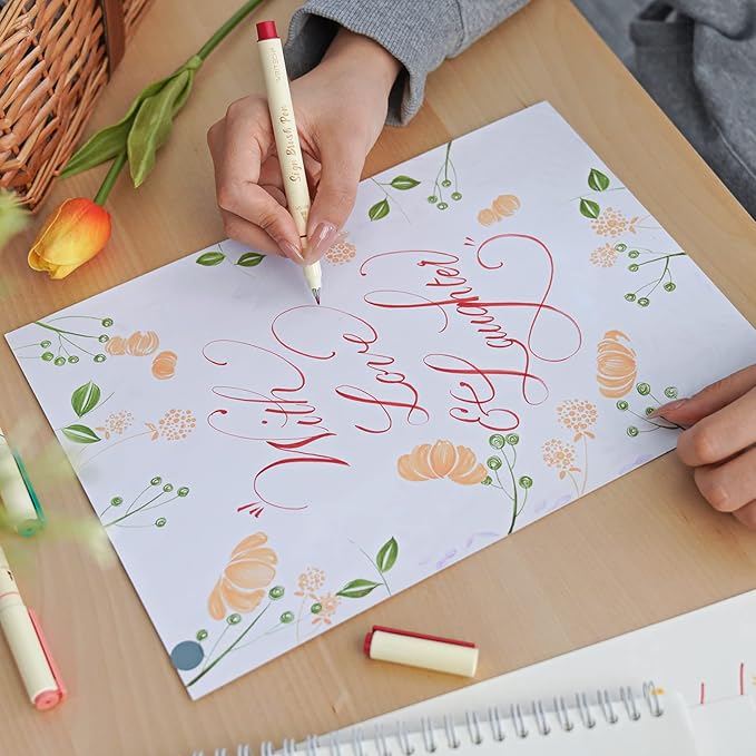 WRITECH Arts Sign Brush Pen Brush Tip Marker Felt Tip Water Based Ink Color Pens 12 Assorted Pastel Colors Great for Lettering, Journaling, Calligraphy (Natural)