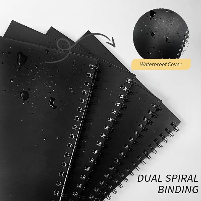 Graph Paper Spiral Notebook-A4 Grid Journal 8.5" x 11" - 4 Pack 160 Pages 100GSM Thick Paper Large Hardcover Notebooks for Note Taking Engineering Graphing Work School Supplies,Black