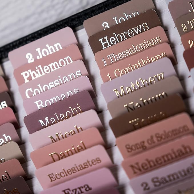 UPAFEXXI-Laminated Bible Tabs for Women and Men (Gold Foil Embossed Lettering) Reposition Large Print tabs, Easy to Read and Apply, 80 Bible Chapters Labels for Easy Navigation(Earth Tone Theme)