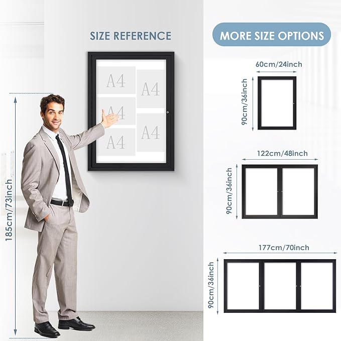 Outdoor Bulletin Board 36x24 in, Weatherproof Enclosed Bulletin Board with Locking Door, Magnetic Whiteboard, Black Aluminum