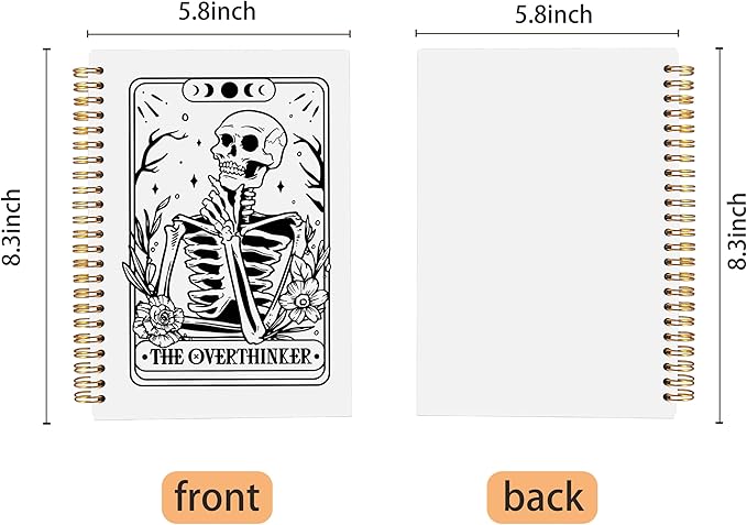 the Overthinker Tarot Card Notebook Journal, Gothic Goth Skull Notebook Journal, Witchy Journal, Goth Office Supplies, Witchy Stuff Spiral Notebook 5.5x8.3