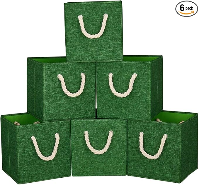 Green Foldable Polyester Fabric Storage Bins Cube Organizers,10.5x10.5x11inch,for Organizing The Clutter In The Home or Office,Set of 6,Q-ST-52-6