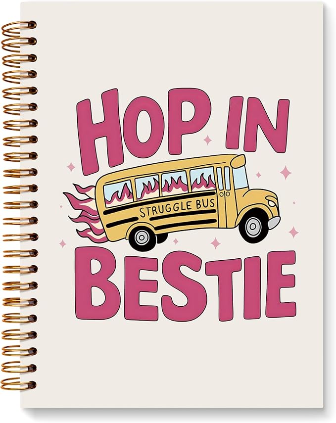 JXREQ Funny Mental Health Notebook, Mental Health Therapist Gifts Journal Notebook, Anti Anxiety Gifts Journal for Women, Struggle Bus Hop in Bestie Spiral Notebooks 5.5x8.3