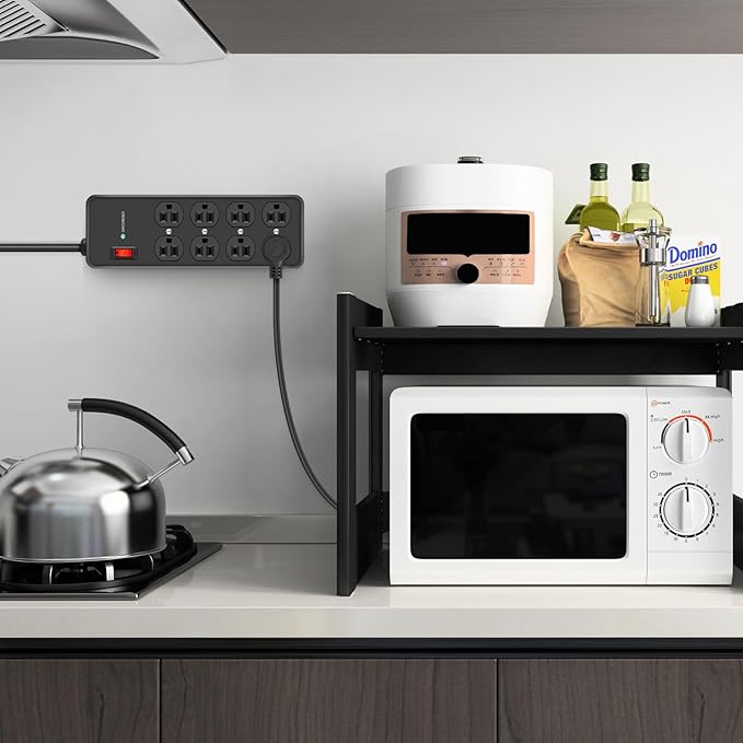 HEZI 8 Outlet Heavy Duty Power Strip, 15Amp Metal Mountable Surge Protector (2700J), Industrial Wall Mount Power Strip for Home, Office, Garage & Workshop, 6FT 14AWG Extension Cord