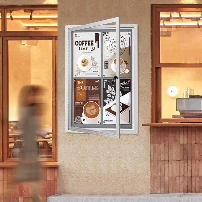 Outdoor Weatherproof Enclosed Fabric Bulletin Board,Noticeboard Case with Lockable Glass Door,Silver Aluminum Frame, 36x24 Inch (5xA4)