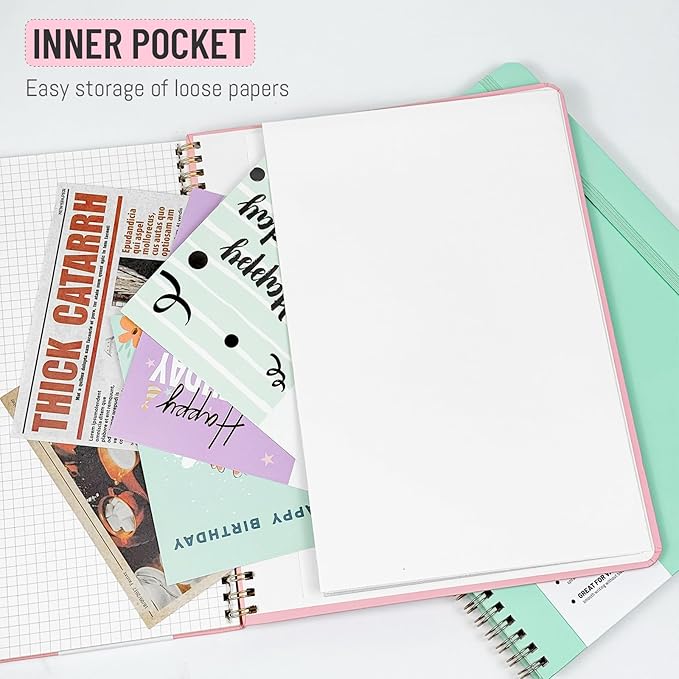 Spiral Graph Notebook 8.5" x 11", A4 Pink Grid Paper Notebook Hardcover College Ruled Notebook for Work, 120 Pages 100GSM Large Thick Spiral Writing Journal for Women & Men