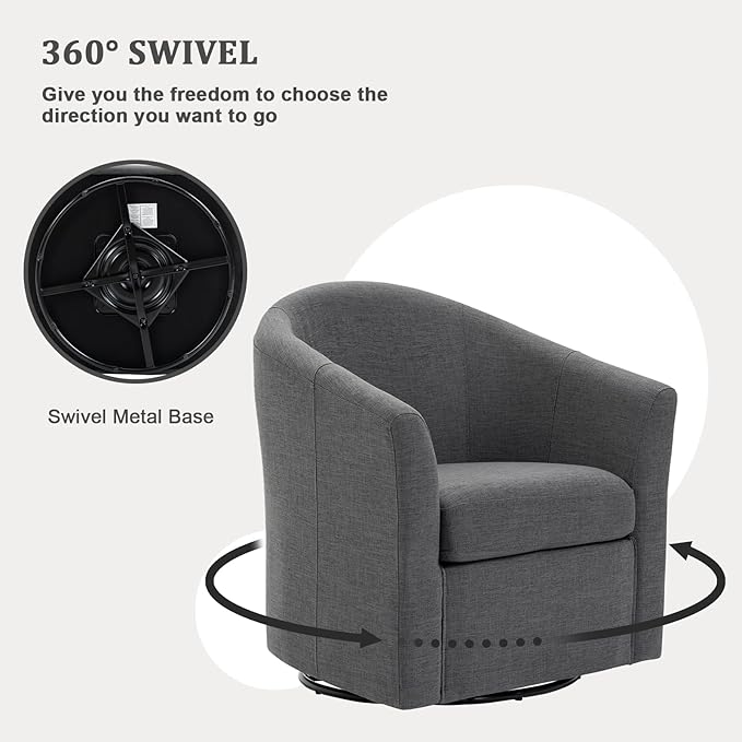 UIXE 360° Swivel Barrel Accent Chairs Set of 2, Modern Round Arm Chair Upholstered Club Armchair, Single Sofa Seating in Fabric for Living Room, Bedroom (Dark Grey)