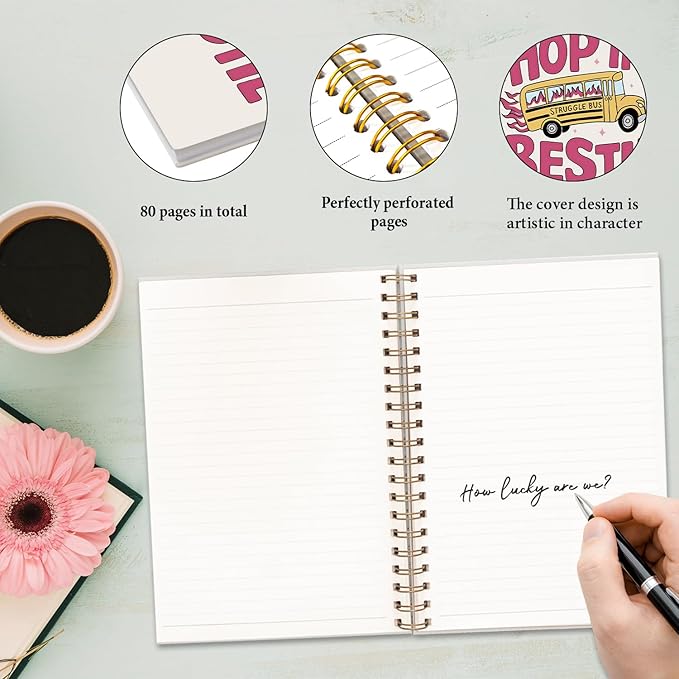 JXREQ Funny Mental Health Notebook, Mental Health Therapist Gifts Journal Notebook, Anti Anxiety Gifts Journal for Women, Struggle Bus Hop in Bestie Spiral Notebooks 5.5x8.3
