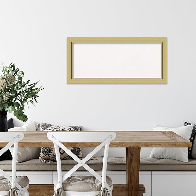 Amanti Art White Cork Board for Wall, 15x33 Vision Board with Gold Frame, Medium Corkboard Office Decor for Home Organization, Casual Corkboard Pinboard to display items for home organization