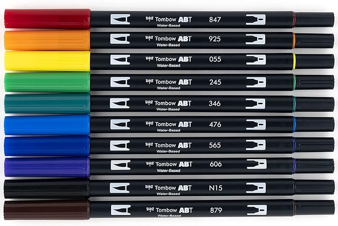 Tombow Dual Brush Marker 10-Piece Set: Primary