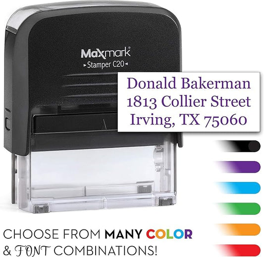 Custom Self Inking Rubber Stamp - Up to 3 Lines of Text - Choose from 15 Ink Colors - Small Size