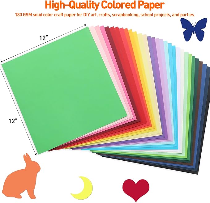 MAXECHO 12" X 12" Colored Cardstock Bulk 150 Sheets 30 Assorted Colors Construction Paper Card Stock Printer Paper for DIY Crafts, Kids School Supplies, Cricut, 180 GSM