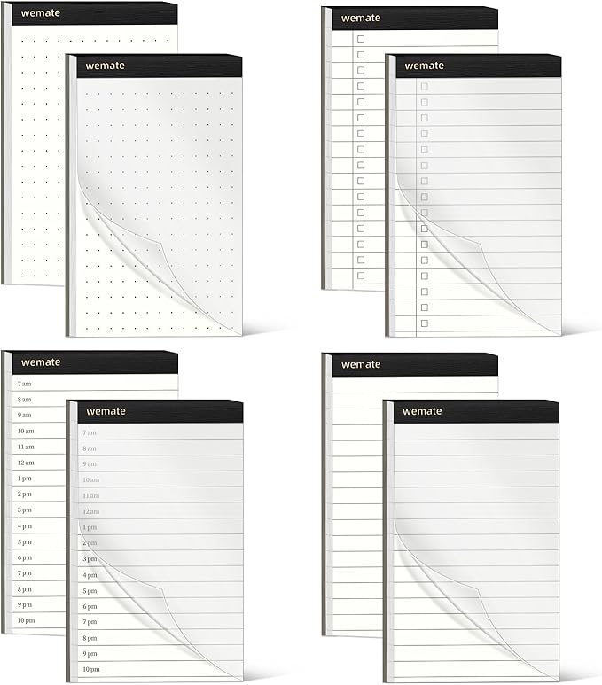 WEMATE Fathers Day 8Pcs Note Pads, Legal Pads 3.5 x 5, Time Schedule, Lined Notepad, To Do List, and Dotted Notepad, Paper Pads,Notebook Paper Writing Pads for School Office (8 Pack of 30)