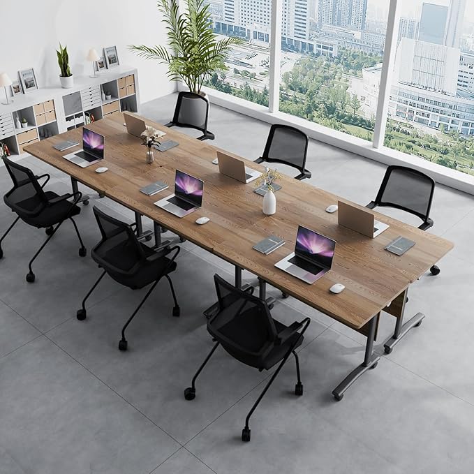 Folding Conference Table, Modern Conference Room Tables with Flip-Top Design, Foldable Conference Table Meeting Table with Wheels, Mobile Seminar Training Tables for Office Classroom (6, Walnut 2)