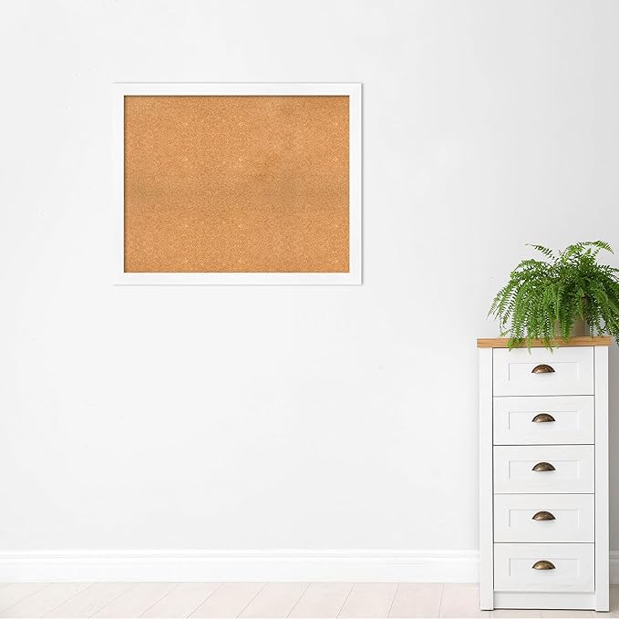 Amanti Art Natural Cork Board for Wall, 33x41 Vision Board with White Frame, X-Large Corkboard Office Decor for Home Organization, Modern Corkboard Pinboard to Display Items for Home Organization in