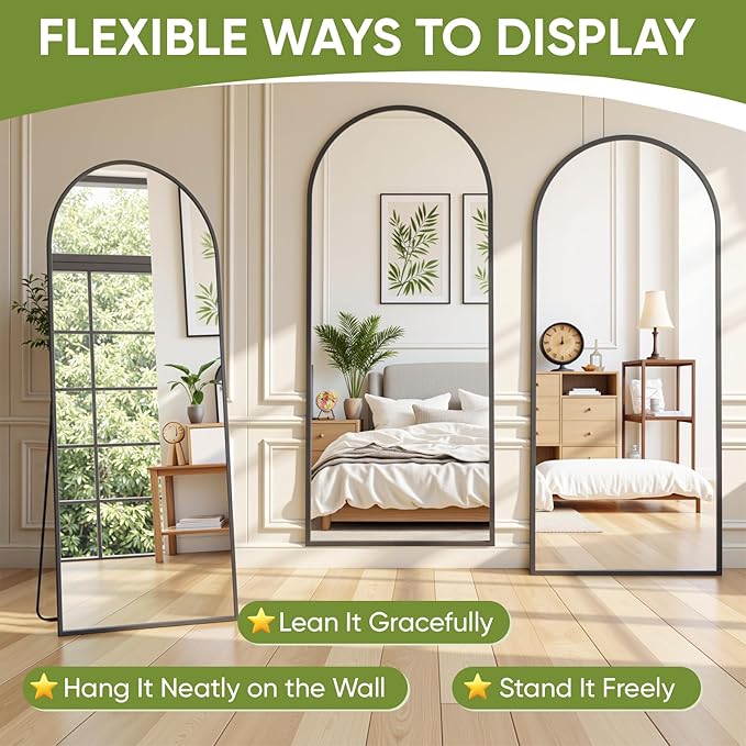 Full-Length Floor Mirror with Stand, 81"x41" Arched Style Full Body Standing Mirror for Bedroom, Living Room, Gym, Dorm - Shatter-Resistant & Easy Assembly, Gold