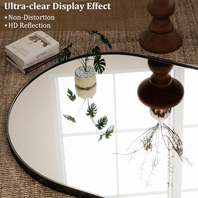 GLSLAND 72" x 44" Arched Full Length Mirror - Oversized Aluminum Alloy Frame Full Body Floor Mirrors with Stand Wall Mounted for Bedroom/Living Room, Black