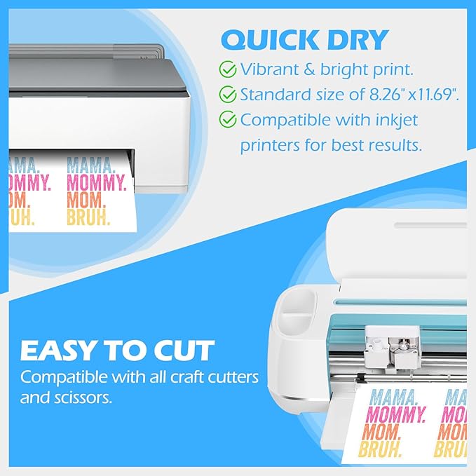 TECKWRAP Printable Vinyl Sticker Paper for Inkjet Printer, Glossy Inkjet Printable Vinyl, 8.26" x 11.69" A4 56 Sheets/Pack Printing Paper for Craft Scrap-Booking, Stickers, Labels