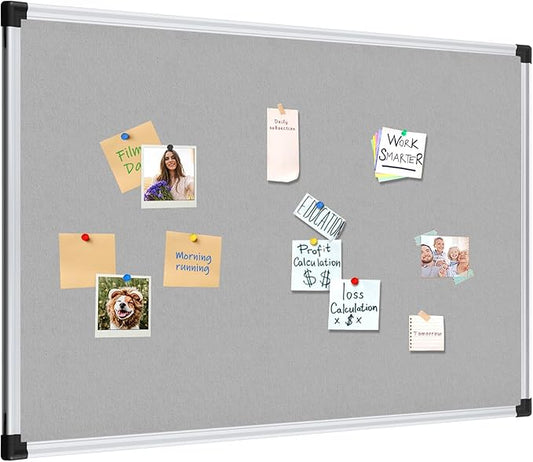 XBoard Bulletin Board 36 x 24 inch, Grey Fabric & Cork Board 3' x 2' with Sliver Aluminum Framed for Home Office School Pin Collections