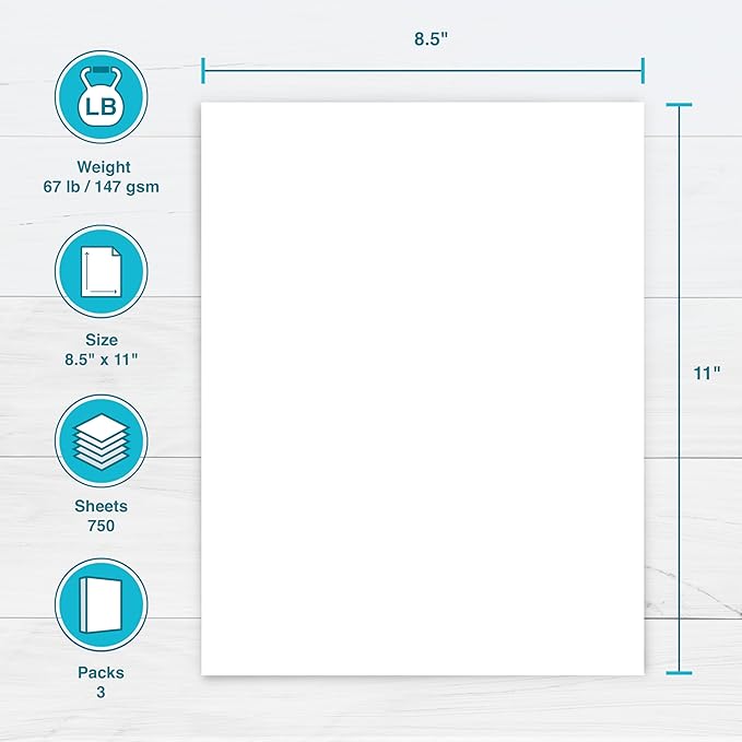 PrintWorks White Cardstock 8.5" x 11" - 67 lb/147 gsm Vellum Bristol - 750 Sheets - Made in the USA - SFI® Certified - 92 Bright - Card Stock Printer Paper for School, Craft, & Office Use (00564C)