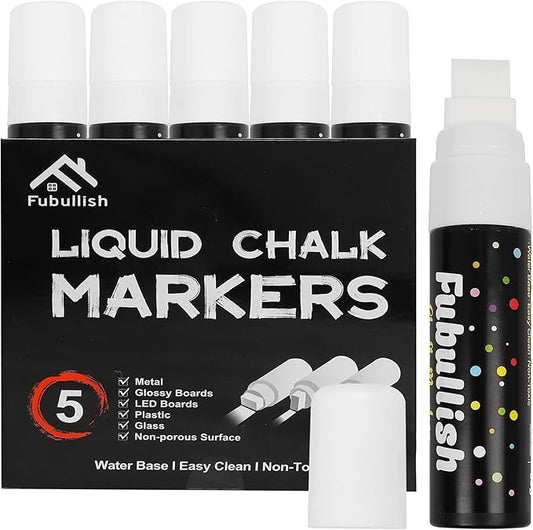 Window Chalk Markers for Cars 5 Pack Washable,White Paint Jumbo Liquid Chalk Marker with 15mm Thick Tips, Big Chalkboard Markers, Car Window Paint Markers Pen for Glass, Auto, Bistro, Mirror, Poster