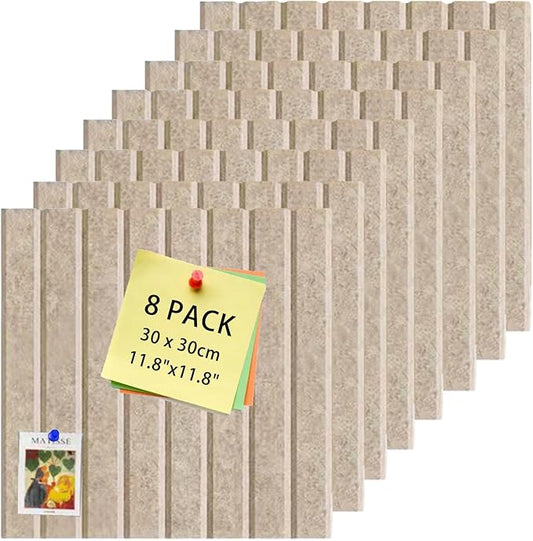 KEYIDE 8Pack Large Cork Boards for Walls, 12"x12" Felt Pin Board for Wall, Bulletin Board Tiles for Office Wall Decor (Beige)