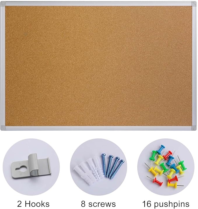 Board2by Cork Board Bulletin Board 20 x 30 Inches, Silver Aluminium Framed Corkboard, Office Board for Wall Cork, Large Wall Mounted Notice Pin Board