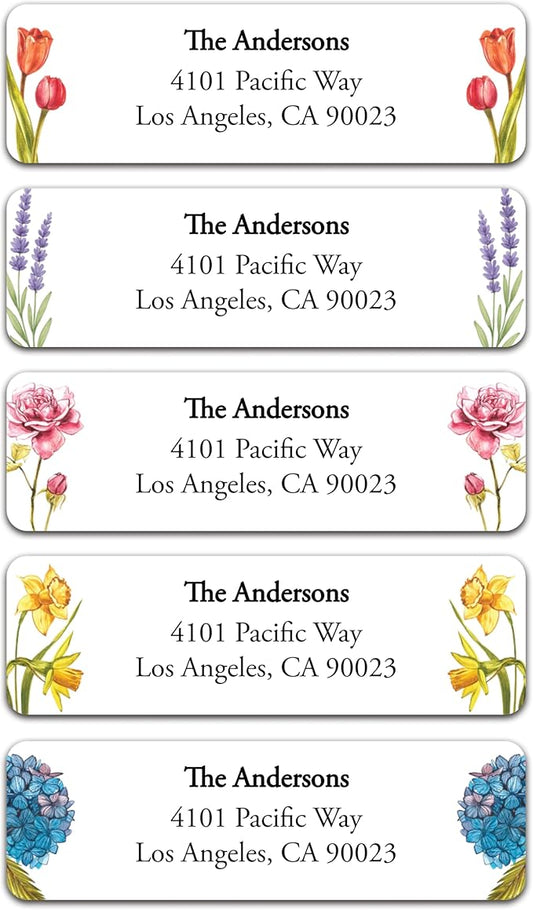 Return Address Labels - Personalized Flower Address Stickers on Sheets (50-1000 Labels)
