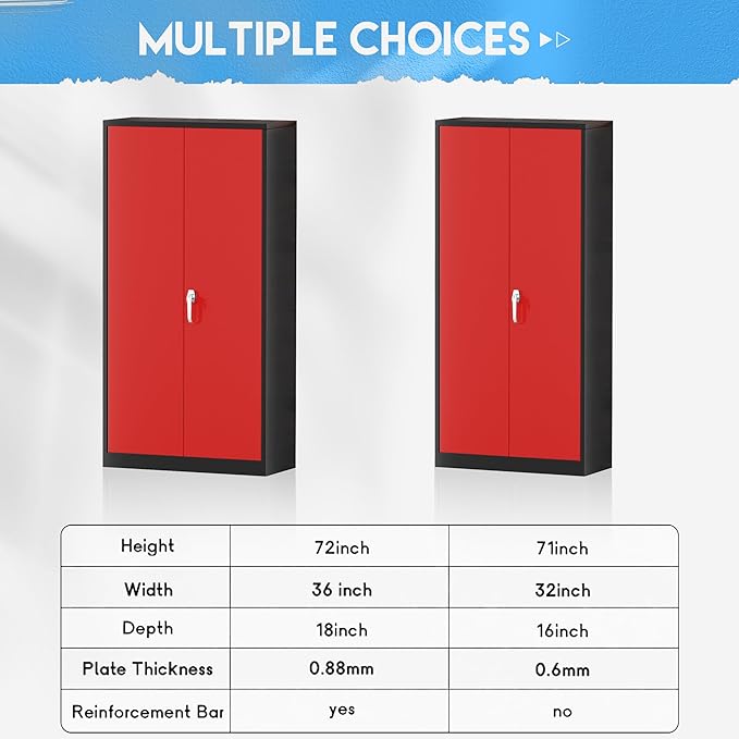 Greenvelly Metal Cabinet with 2 Doors and Adjustable Shelves, 72”H Steel Storage Cabinet, Locking Tall Metal Storage for Office, Home, Garage, School