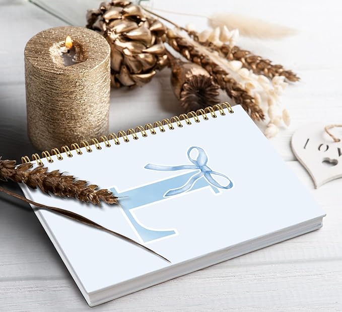 Initial L Notebook Journal,Personalized Teen Girl Gifts,Coquette Trendy Preppy Blue Bow Spiral Notebook,Monogrammed Gifts for Women Teen Girl,College Ruled Hardcover Spiral Notebook 5.5 x 8.3