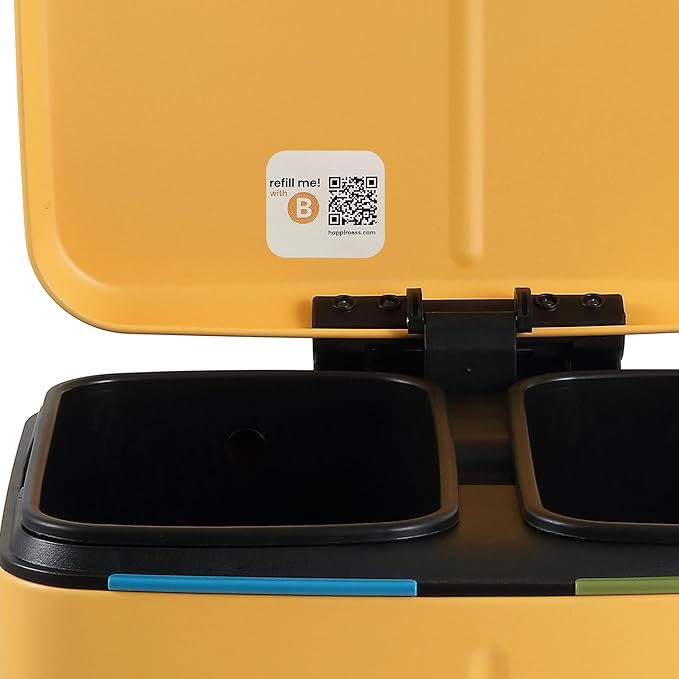 happimess HPM1005L Marco Rectangular 10.6-Gallon Double Bucket Trash Can with Soft-Close Lid, Daffodil Yellow for Home, Kitchen, Bathroom, Living Room, Office