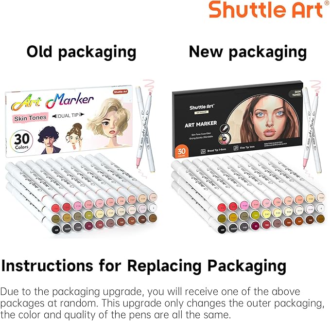 Shuttle Art 30 Colors Skin Tone&Hair Art Markers, Dual Tip Alcohol Based Flesh Color Marker Pen Set Contains 1 Blender Perfect for Kids & Adults Portrait,Comic, Anime, Manga, Illustration