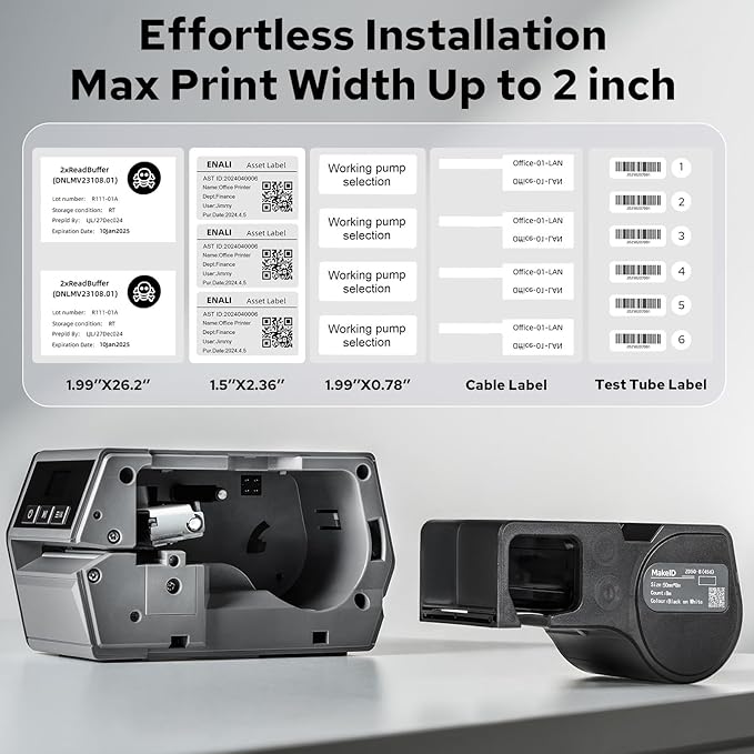 Makeid D50 Industrial Label Printer, Desktop Label Maker 2" Print Head, Mobile APP & PC Editor Compatible, 2600mAh Li-ion Battery, Come with 1.97" W x 26.24ft L Label Heavy-Duty Labeler for Job Sites