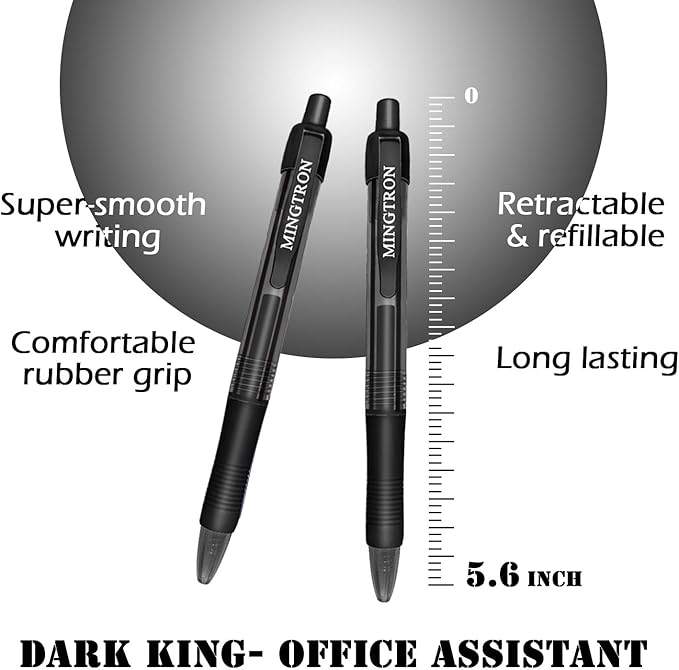 Gel Pens, 50 Pack Black Pens Fine Point, No Smear Ink Pens for Left Hand, Click Pens Bulk, Retractable Rollerball Pens for Smooth Writing, 0.5MM, Black Ink