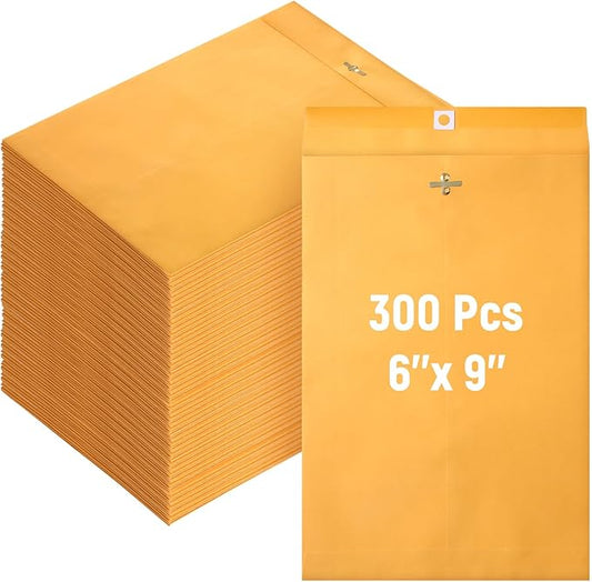 Ctosree 300 Pcs Manilla Envelopes Clasp Envelopes Bulk Brown Kraft Catalog Letter with Clasp Closure and Gummed Seal 28lb Heavyweight Paper (6 x 9 Inch)