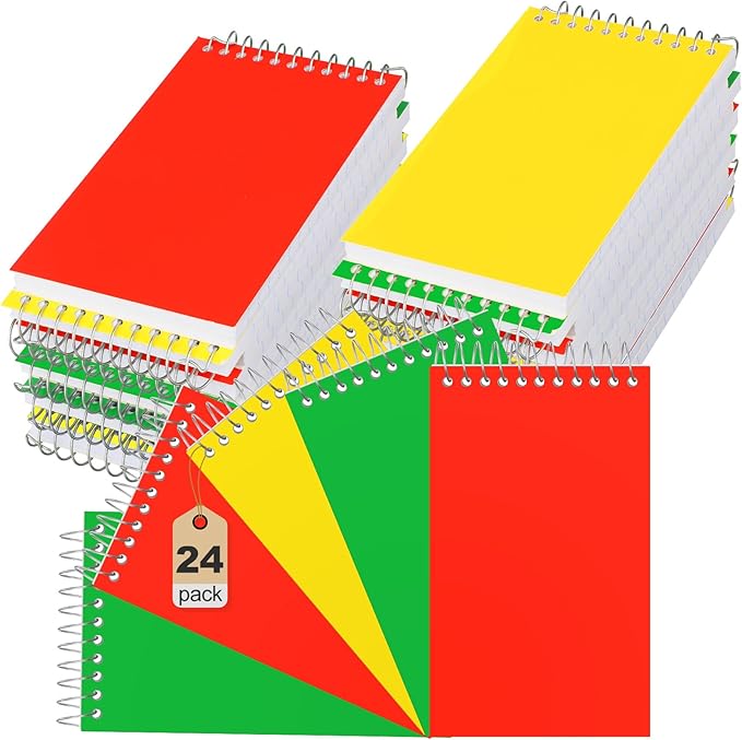 24 Pcs Small Pocket Notebooks 3 x 5 Inch Mini Memo Spiral Notepads Top Bound College Ruled Lined Note Pads for Back School Office Journaling Noting, 75 Sheets/Pad (3 Colors)