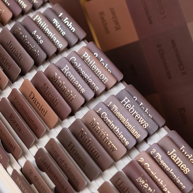 UPAFEXXI-Laminated Bible Tabs for Women and Men (Gold Foil Embossed Lettering) Reposition Large Print tabs, Easy to Read and Apply, 80 Bible Chapters Labels for Easy Navigation(Brown)