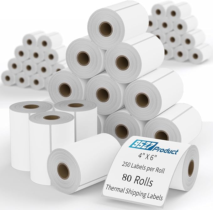9527 Product 4x6 Blank Direct Thermal Shipping Labels for Zebra 2844 Zp-450 Zp-500 Zp-505,250 Labels/Roll,Total 80 Rolls