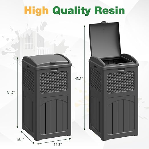 Flamaker 30 Gallon Trash Can, Resin Outdoor Garbage Can with Lid, Waterproof Hideaway Patio Waste Bins for Outside Use (2 Pack, Gray)