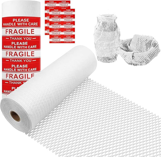 Honeycomb Packing Paper, 12" x 200' Packing Paper Substitute Alternative for Bubble Cushioning Wrap for Moving Shipping Packaging, Recyclable Moving Supplies Bubble Packing Wrap Roll-White
