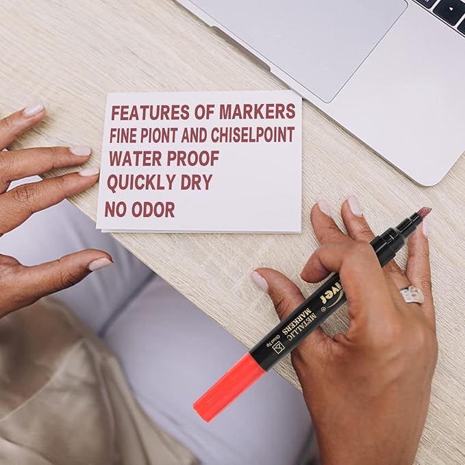 cloudriver Metallic Marker Pens, 48 Count, 12 Assorted Colors, Fine and Chisel Tip, Metallic Marker Pens For Black Paper, Art Rock Painting, Easter Egg, Card Making, Scrapbook Crafts