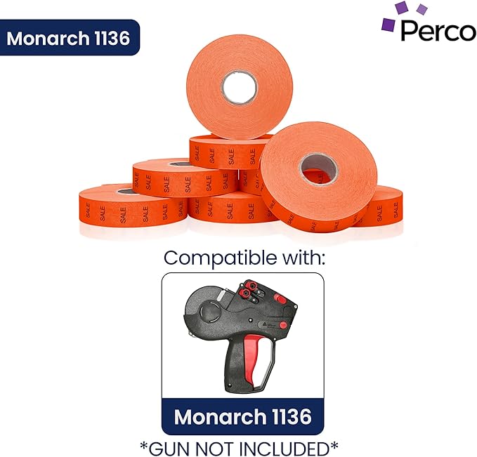 Perco Red Sale Labels Pricing Labels for Monarch 1136 Price Gun – 3 Sleeves, 24 Rolls Value Pack - 42,000 Price Marking Labels – with Ink Rolls Included