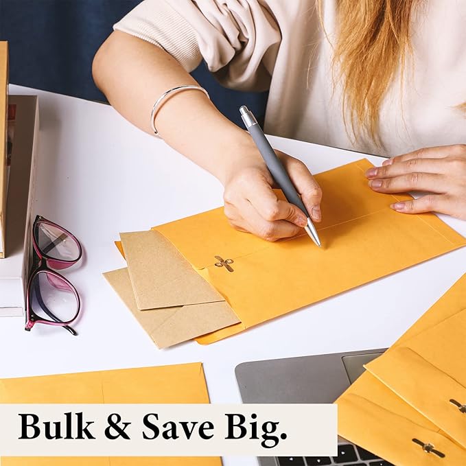 Ctosree 120 Pcs Manilla Envelopes Clasp Envelopes Bulk Brown Kraft Catalog Letter with Clasp Closure and Gummed Seal 28lb Heavyweight Paper (6 x 9 Inch)