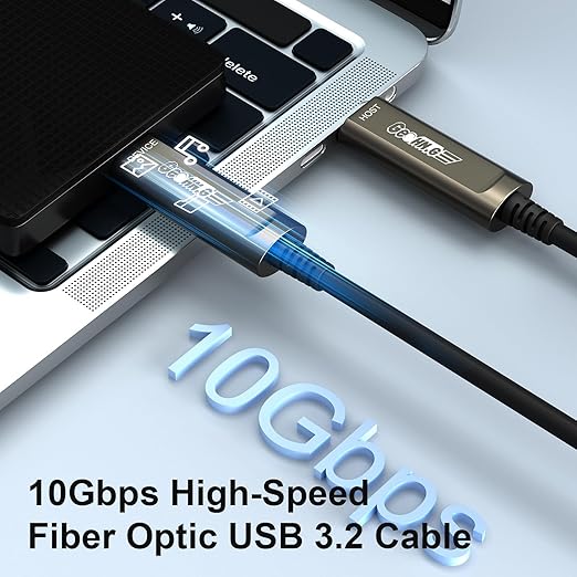 GeoHN.G USB C to C Fiber Optic Cable 5M/16.5FT, USB 3.2 10Gbps Long Distance Data Transfer USB C Extension Cable for VR, Camera, Mini PC, Laptop, Webcam, Printer and More