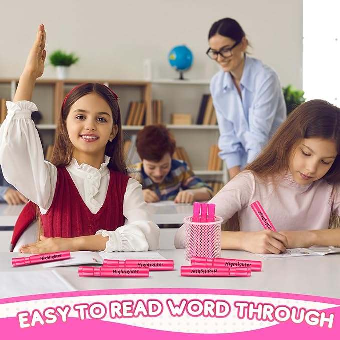 Qilery 72 Pack Highlighters Bulk, Tank Style Chisel Tip Highlighters Markers Quick Drying for Kids and Adult Coloring, Classroom Home Office School Supplies (Pink)