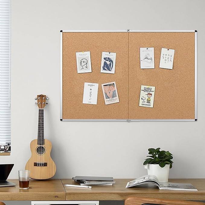 VIZ-PRO Large Cork Bulletin Board/Foldable Noticeboard, 48 X 48 Inches, Silver Aluminium Frame