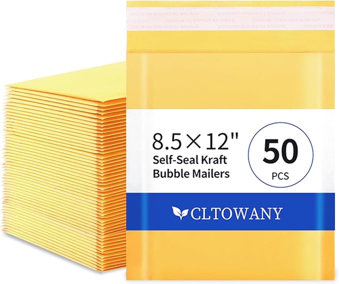Kraft Bubble Mailers 8.5×12' Inch 50 Pack Yellow shipping envelopes Self-Seal Padded Mailing Envelopes for Jewelry Makeup Supplies and Small Business Packaging