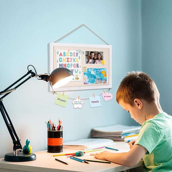 Miratino Cork Board Bulletin Board, 16 "x11 White Linen Cork Boards for Walls with White Frame, Pin Board Vision Board for Home Kitchen School Office Decor