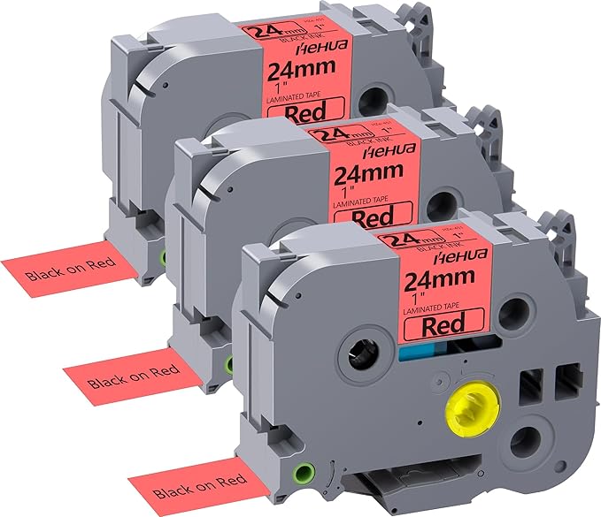 Hehua 24mm 0.94 Black on Red Laminated Tape Compatible for Brother P-Touch TZe-451 TZe451 TZ-451 TZ451 Label Maker Tape for Ptouch PT D600 D610 P710BT, 1'' x 26.2ft, 3 Pack